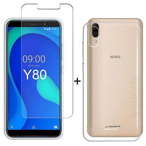 Coque transparente pour Wiko Y80 avec Protection d'écran en Verre Trempé