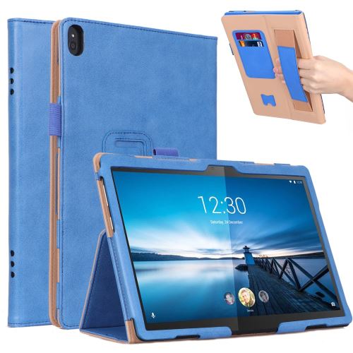 Etui en PU avec fentes pour cartes et dragonne élastique bleu pour votre Lenovo Tab P10