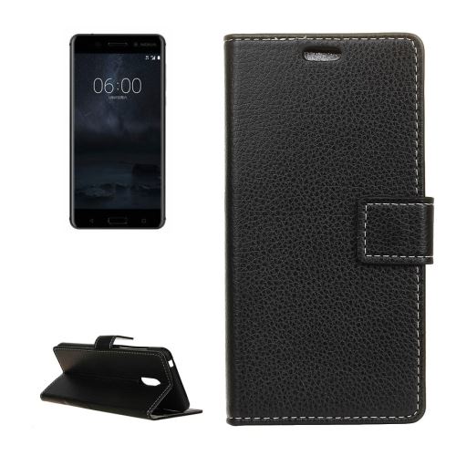 Nokia 6 Housse Etui Cuir PU Texture Litchi Noir ALS54516