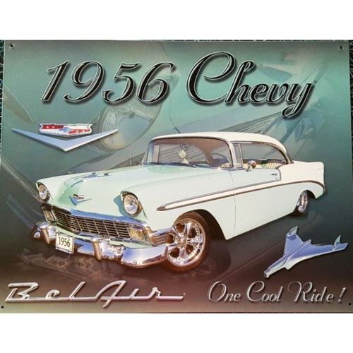 plaque chevrolet bel air 1956 bleu tole publicitaire diner