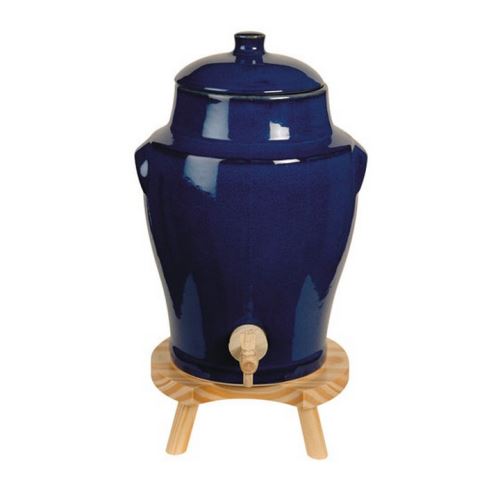 vinaigrier traditionnel en grès 4l bleu + tabouret - 0326