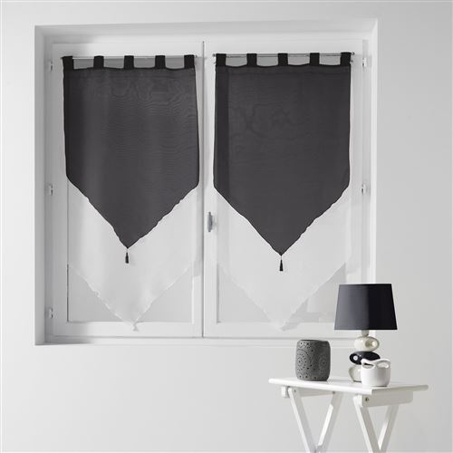 Paire pompon passants 2 x 60 x 120 cm voile bicolore duo Blanc/Noir