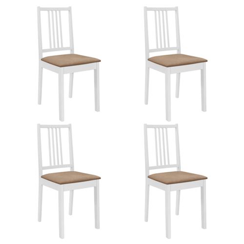 vidaXL 4 pcs Chaises à dîner avec coussins Blanc Bois solide