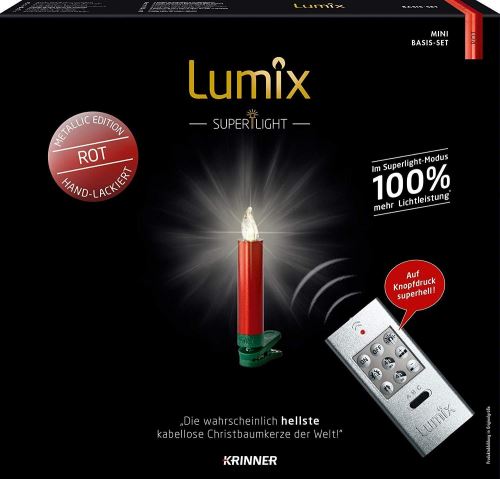 Krinner Lumix Lumix Superlight Mini Metallic, sans fil à la main avec 12 bougies LED Power LED, plastique ABS 0.014 W, rouge, 1,5 x 1,5 x 9 cm