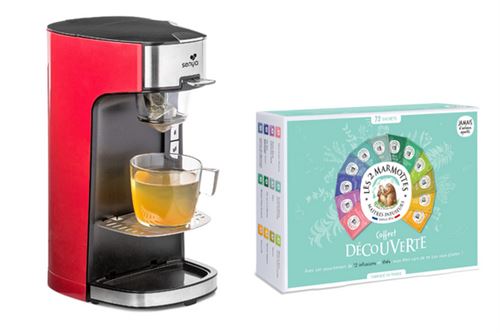 SENYA Set Machine à thé, théière électrique rouge Tea Time & le Coffret Découverte comprenant 72 sachets – Les 2 Marmottes