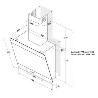 Hotte décorative 647m³/h INDESIT 80cm, IHVP 83 FLMK