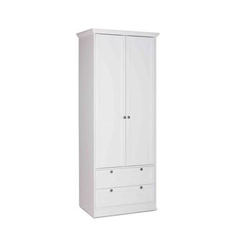 Armoire 2 Portes 2 Tiroirs En Bois Coloris Blanc Ar7012 Achat Prix Fnac