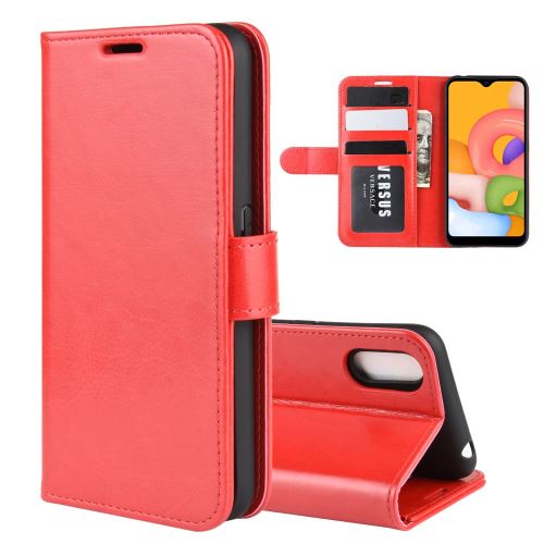 Etui en PU surface de cheval fou avec support rouge pour votre Samsung Galaxy A01