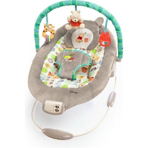 Disney Baby Transat Winnie L'Ourson, Cale Tete Ergonomique Amovible, Vibrations, 7 Mélodies, Arche D'Éveil Avec 3 Jouets