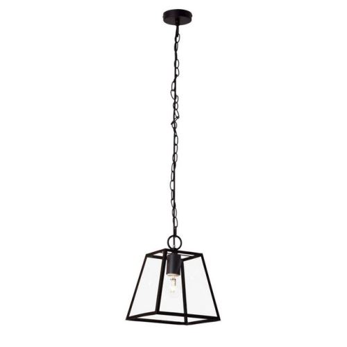 HOMEMANIA Lampe à Suspension Amata - Plafonnier - Murale - Noir en Métal, Verre, 27,5 x 27,5 x 110 cm, 1 x E27, 60 W