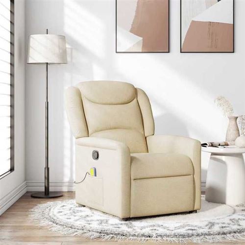 vidaXL - Fauteuil de massage - Fauteuil de relaxation - Tissu - Crème - Image 3