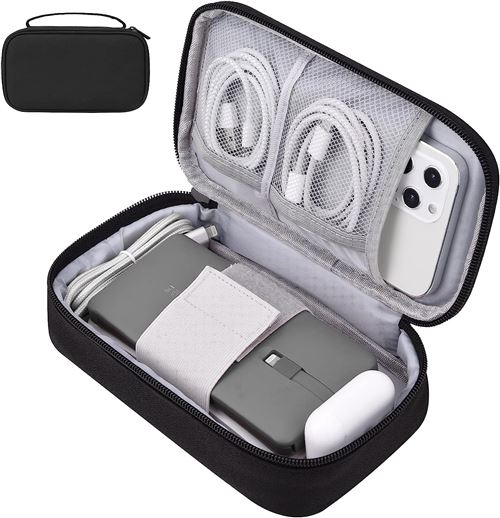 Mini Sacs de Voyage Étui de rangement noir 7.8 x 4.7 x 2.1pouces pour Chargeur Apple, accessoires câbles ,cordons, disque dur externe, banque d'alimen