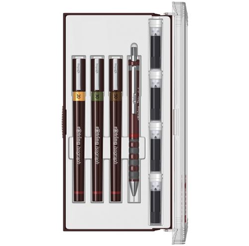 Non Communiqué Marron Rotring Set Junior, 1 Tikky Porte-Mine 0,5 + 3 Stylos Isograph (0,2Mm - 0,3Mm - 0,5Mm)