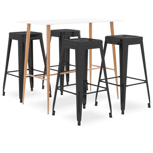 Vidaxl ensemble de bar 5 pcs blanc et noir 3057429