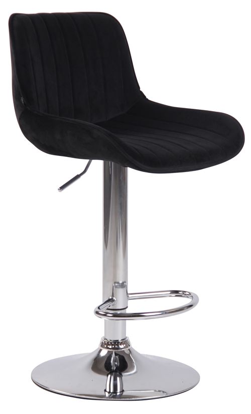 Tabouret de bar Lentini en Velours avec Hauteur réglable et Piètement trompette en Métal , Noir /Chrome