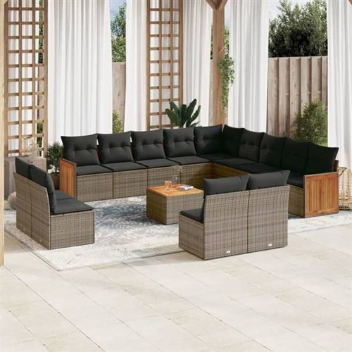 VIDAXL  Salon De Jardin Avec Coussins 14 Pcs Gris R&eacute;sine Tress&eacute;e