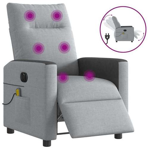 Vidaxl Gris/Clair Fauteuil De Massage, Relaxation Électrique Réglable Tissu - Image 2