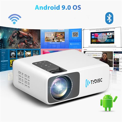 Videoprojecteur TROISC BETA Android 1080p FULL HD 8000 Lumen WIFI Bluetooth Recopie L'écran Projection Côté 300 Max Blanc