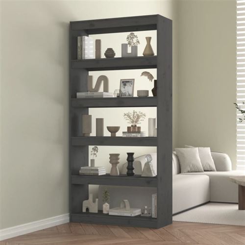 vidaXL Bibliothèque/Séparateur de pièce Gris 80x30x167,4 cm Pin solide