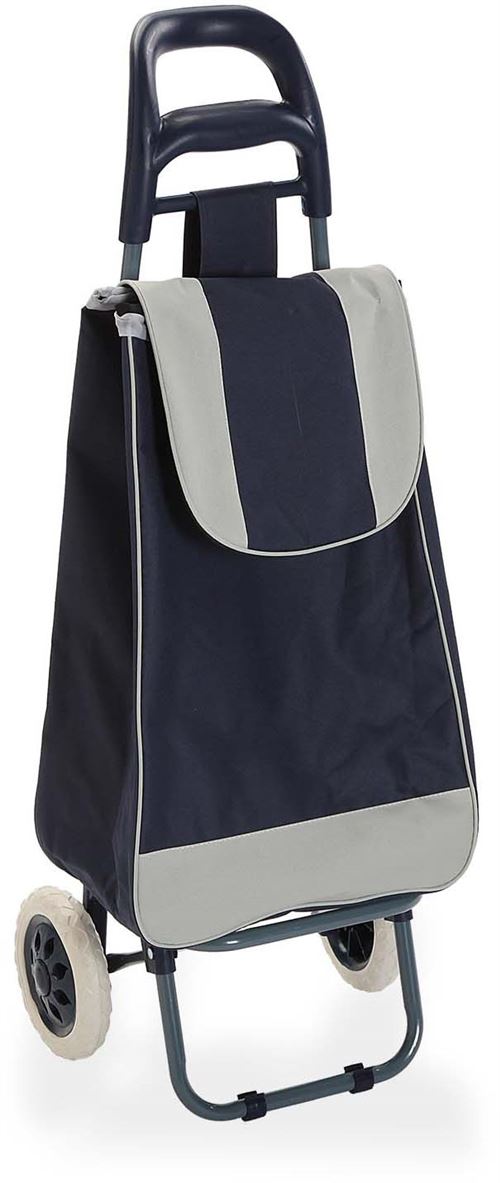 Versa - Chariot shopping en polyester 2 roulettes bicolores bleu marine