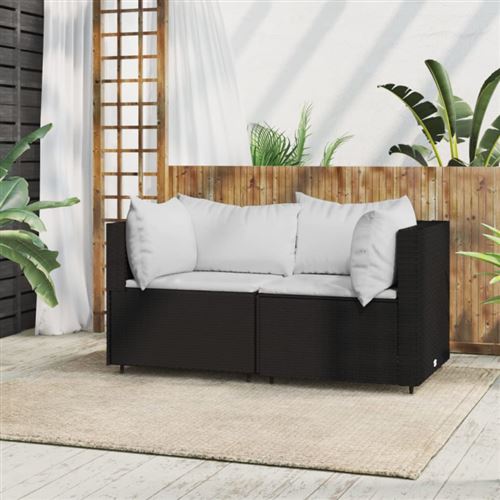 vidaXL - Canapé d'angle de jardin - Résine tressée - Noir - 2 pièces - Image 2