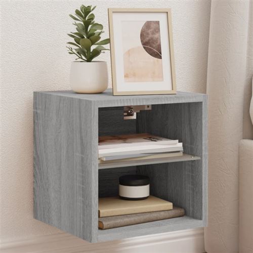 vidaXL Meuble TV mural avec lumières LED sonoma gris 30x28,5x30 cm