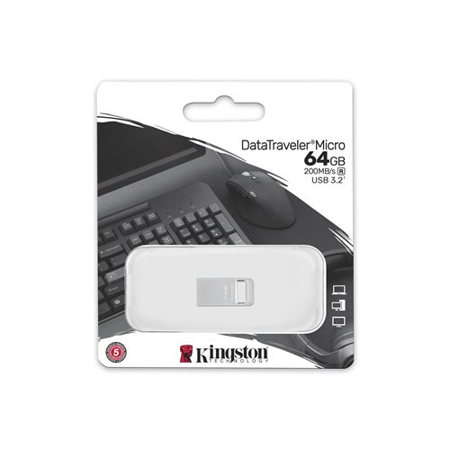 Kingston Datatraveler® Micro Clé Usb 64 Gb Argent Dtmc3G2/64Gb Usb 3.1 (Gen 1)