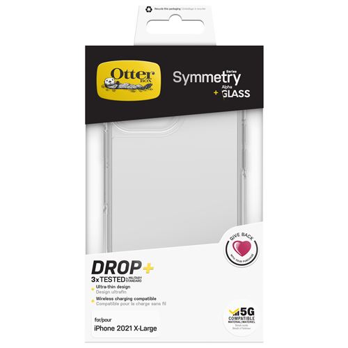 OtterBox Symmetry Series - Coque de protection pour téléphone portable - plastique recyclé - clair - avec protecteur d'écran Alpha Glass - pour Apple iPhone 13 Pro Max