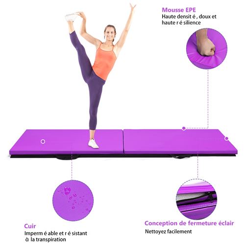 Tapis de Gymnastique GIANTEX Pliable Violet 240x120x5CM Tapis de Yoga  Portable avec 2 Poignées de Transport et Velcro - Accessoire fitness yoga  et pilates - Achat & prix