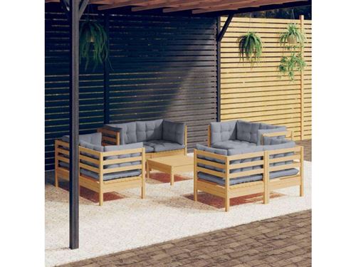 Non Communiqué Gris Salon De Jardin Modulable Vidaxl Bois 9 Personnes 9 Pieces