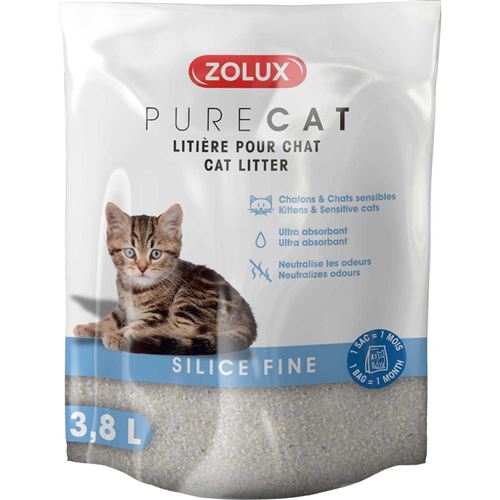 Zolux - Litière silice fine Purecat 3.8 litres