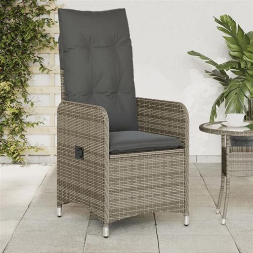 Vidaxl Gris Chaise Inclinable De Jardin Et Coussins - Résine Tressée - Image 3