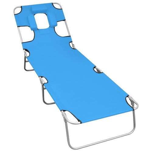 Non Communiqué Bleu Chaise Longue Pliable Avec Coussin De Tête Acier Turquoise