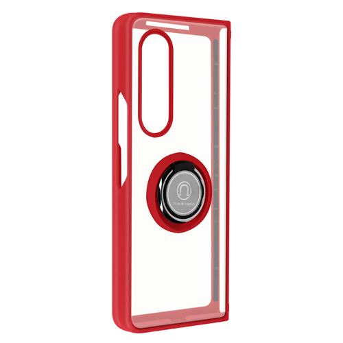 Avizar Coque pour Samsung Galaxy Z Fold 3 Bi-matière Bague Métallique Support Vidéo Rouge