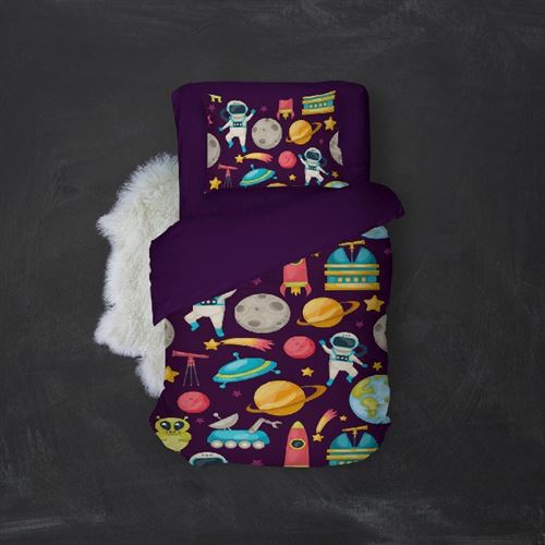HOMEMANIA Pack oreiller et couette Space 1 - Violet - 155 x 210 cm