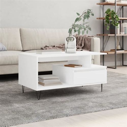 VIDAXL - Table basse - Bois d'ingénierie - Blanc - 90x49x45 cm - Image 3