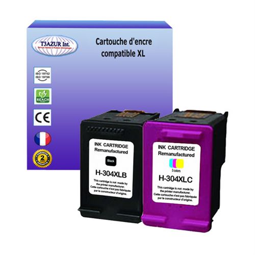 T3AZUR - 1+1 Cartouches d'encre compatibles remplace HP 304 304XL Noir+Couleur pour HP Deskjet 2623, 2624, 2630, 2632