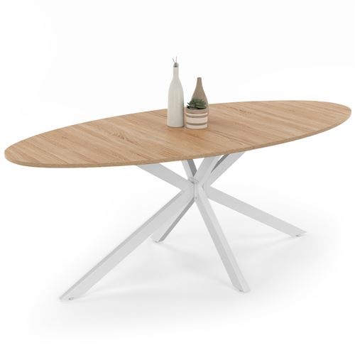 Table à manger ovale industrielle bois et blanc
