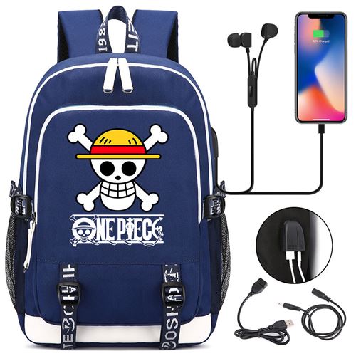 Sac à dos college One Piece avec port de chargement 44*15*30cm chapeau de paille - Bleu