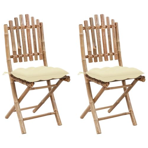 Vidaxl Chaises Pliables Jardin Bambou Avec Coussins - Lot De 2 - Image 3