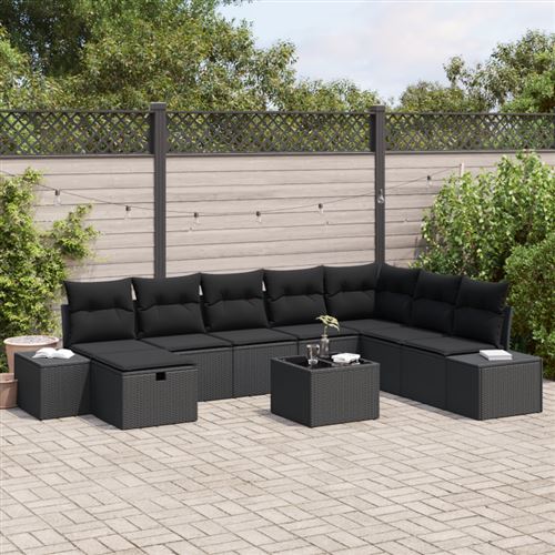Non Communiqué Noir Ensemble De Canapé De Jardin 9 Pièces Avec Coussins En Poly Rattan