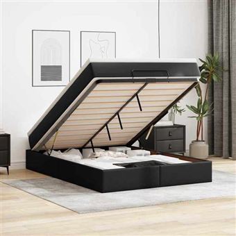 VidaXL Cadre de lit ottoman avec matelas noir 140x190 cm similicuir, cadre de lit, cadre de lit rembourré, cadre de lit 3311036 - 1
