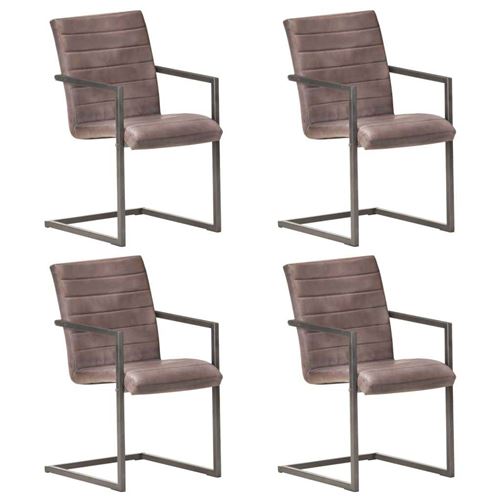 vidaXL Chaises de salle à manger cantilever 4pcs Marron Cuir véritable