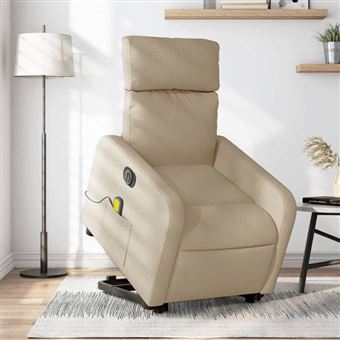 vidaXL Fauteuil de relaxation, massage, inclinable électrique réglable tissu crème - 1