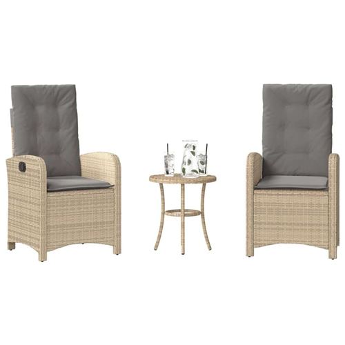 Salon de jardin Vidaxl rotin beige 3 pieces 45.0 x 50 x 50