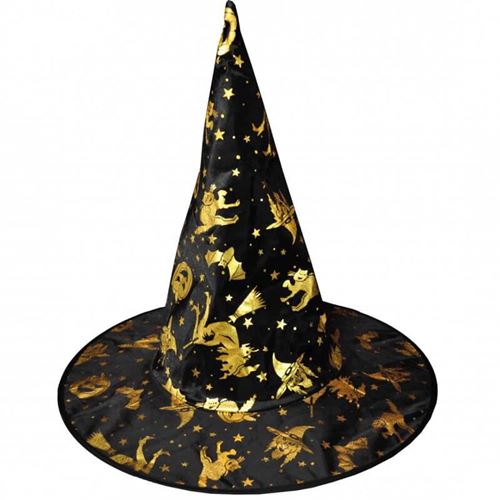 Chapeau de sorcier noir et doré or (x1) REF/H6605 - Fête d'Halloween