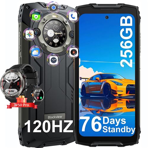 Blackview BV9300 Pro Téléphone Portable Incassable Double Écran 6.7 16Go+256Go 64MP Noir avec Smartwatch Blackview W50 Pro