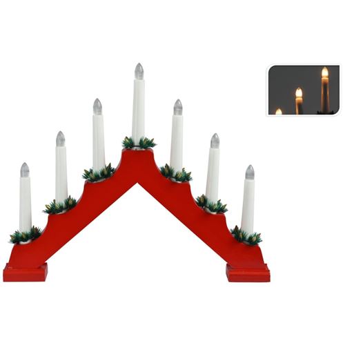Ambiance Bougies de Noël en forme de pont avec 7 LED Rouge