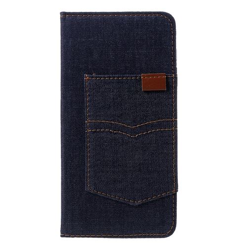 Etui en PU tissu de jeans de poche bleu foncé pour votre Apple iPhone XR