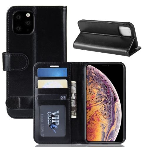 Etui en PU cheval fou flip noir avec support pour votre Apple iPhone 6.5 pouces (2019)